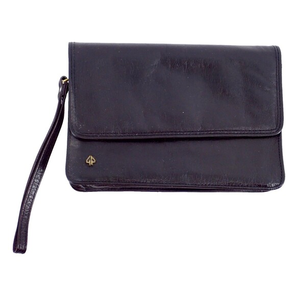 Gebr Picard Women's Black Leather Envelope Vintage Clutch Handbag Purse 6" x 9" - Picture 2 of 11